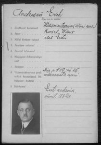 Fragebogen zum Diplomatenpass von Erich Andresen Foto: Estnisches Nationalarchiv (ERA.957.16.2a)
