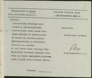Entscheidung der Regierung, Karl Menning zum Geschäftsträger zu ernennen. Foto: Estnisches Nationalarchiv (ERA.31.3.13872)
