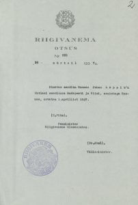 Riigivanema otsus Johann Leppiku nimetamisest saadikuks Austriasse. Foto: Rahvusarhiiv (ERA.31.3.13723)
